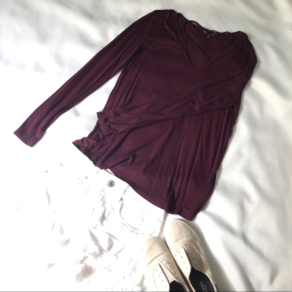 3/$25 Maroon Long Sleeve Crisscross Strap Shirt